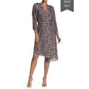 Joie Leopard Acantha Light Print Asymmetrical 3/4 Sleeve Wrap XS Lined Dress NEW